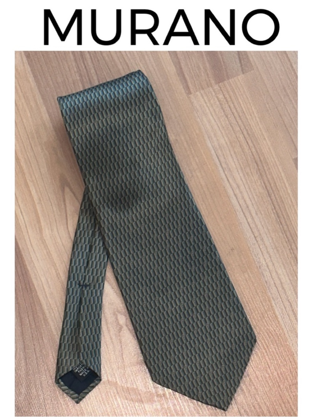 MURANO 100% Silk Tie Brown Tan Beige Small Rectangle Diamond Print